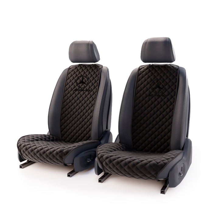 Накидки на сидения Комплект передних черных накидок с вышивкой Mercedes AMG (черная)